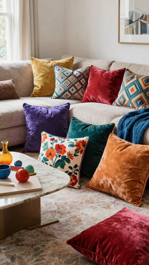 12 Velvet Cushion Ideas for a Luxe Rich Texture on Any Sofa or Bed - 12. Eclectic Mix 1