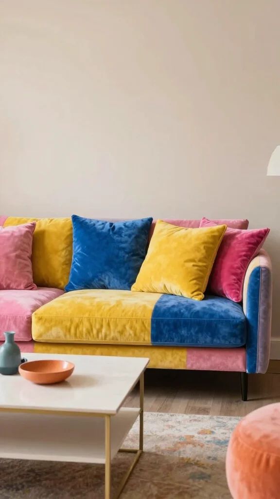 12 Velvet Cushion Ideas for a Luxe Rich Texture on Any Sofa or Bed - 8. Bold Color Block 1