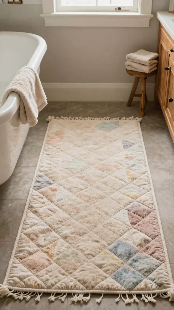 12 Vintage-Style Bathroom Rug Ideas for a Nostalgic Character-Rich Floor - 11. Quilted Rugs for Added Warmth 1