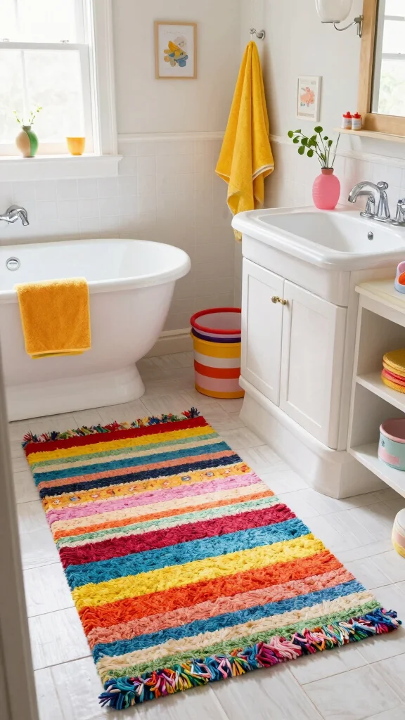 12 Vintage-Style Bathroom Rug Ideas for a Nostalgic Character-Rich Floor - 12. Whimsical Rag Rugs for a Playful Touch 1