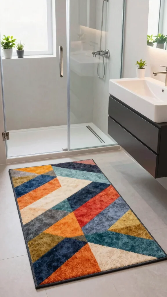12 Washable Bathroom Rug Ideas That Stay Fresh and Look Great - 1. Geometric Patterns for Modern Vibes 1