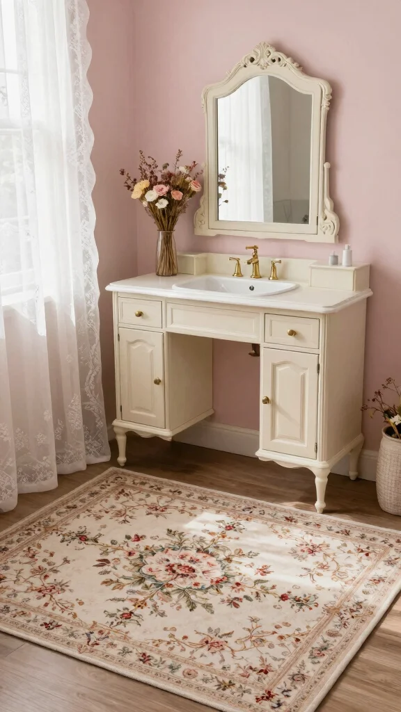 12 Washable Bathroom Rug Ideas That Stay Fresh and Look Great - 4. Vintage-Inspired Rugs for Timeless Charm 1