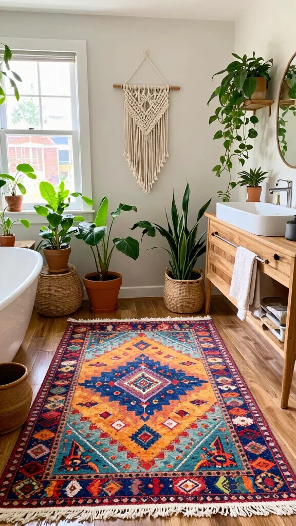 12 Washable Bathroom Rug Ideas That Stay Fresh and Look Great - 8. Bohemian Style for Eclectic Touches 1