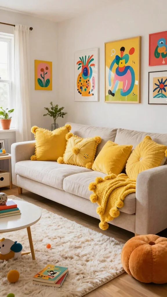 12 Yellow Pillow Ideas for a Sunny Cheerful Pop of Color - 8. Pom-Pom Accents 1