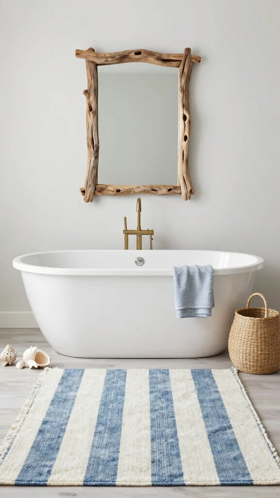 13 Bathroom Rug Collection Ideas for a Matched Polished Bathroom Floor - 1. Coastal Vibes with Blue and White 1