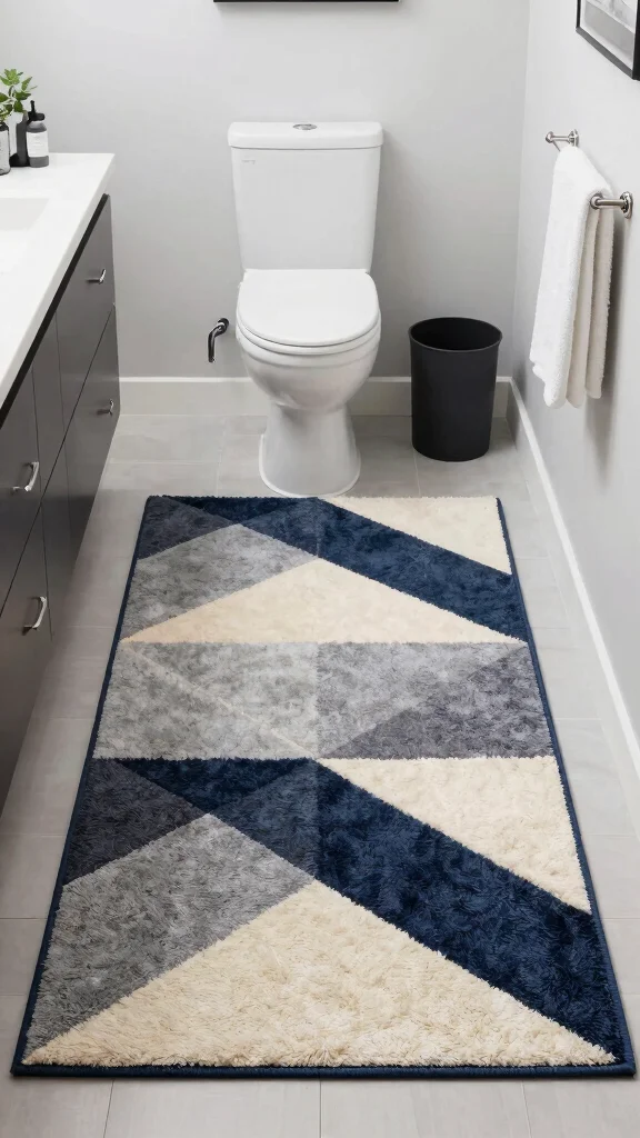 13 Bathroom Rug Collection Ideas for a Matched Polished Bathroom Floor - 10. Graphical Geometry 1