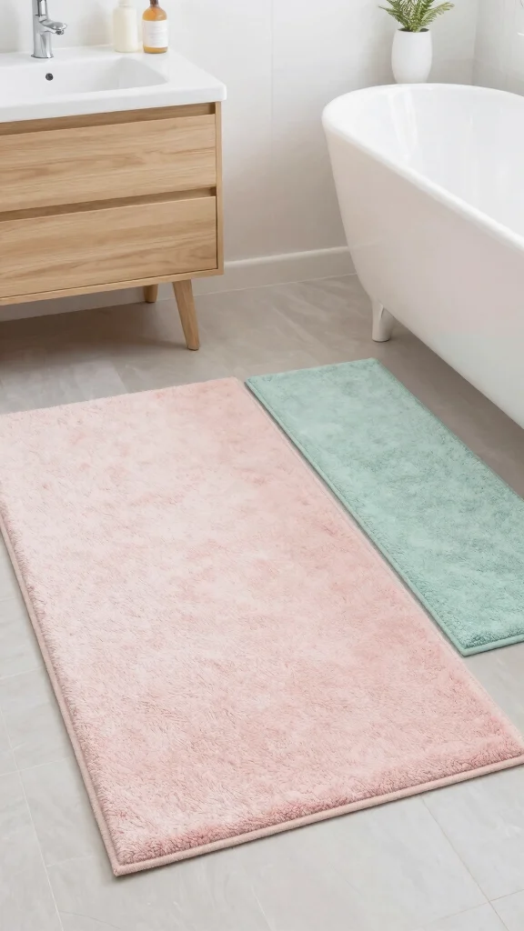 13 Bathroom Rug Collection Ideas for a Matched Polished Bathroom Floor - 12. Soft Pastels for a Gentle Touch 1