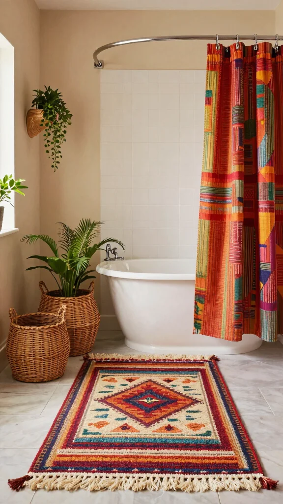13 Bathroom Rug Collection Ideas for a Matched Polished Bathroom Floor - 3. Bohemian Textures 1
