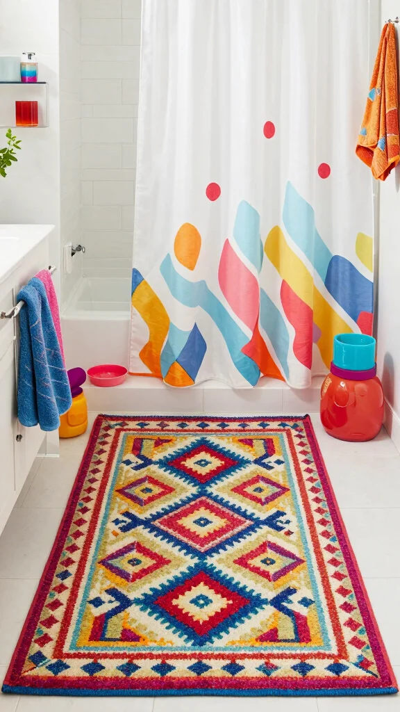 13 Bathroom Rug Collection Ideas for a Matched Polished Bathroom Floor - 5. Vibrant Patterns 1