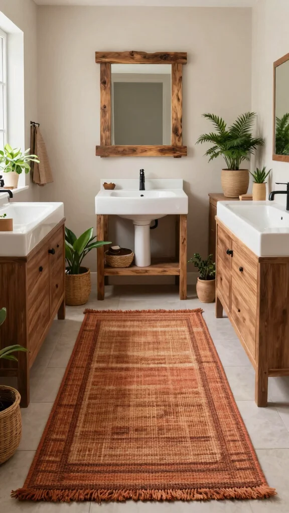 13 Bathroom Rug Collection Ideas for a Matched Polished Bathroom Floor - 7. Earthy Tones and Patterns 1