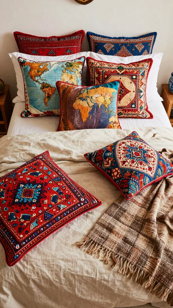 13 Bed Pillow Arrangement Ideas From Minimal to Lush - 4. Global Influence 1