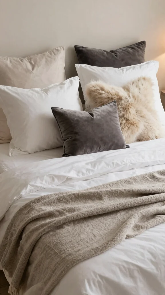 13 Bed Pillow Ideas for a Hotel-Worthy Layered Sleep Setup - 2. Mix and Match Textures 1