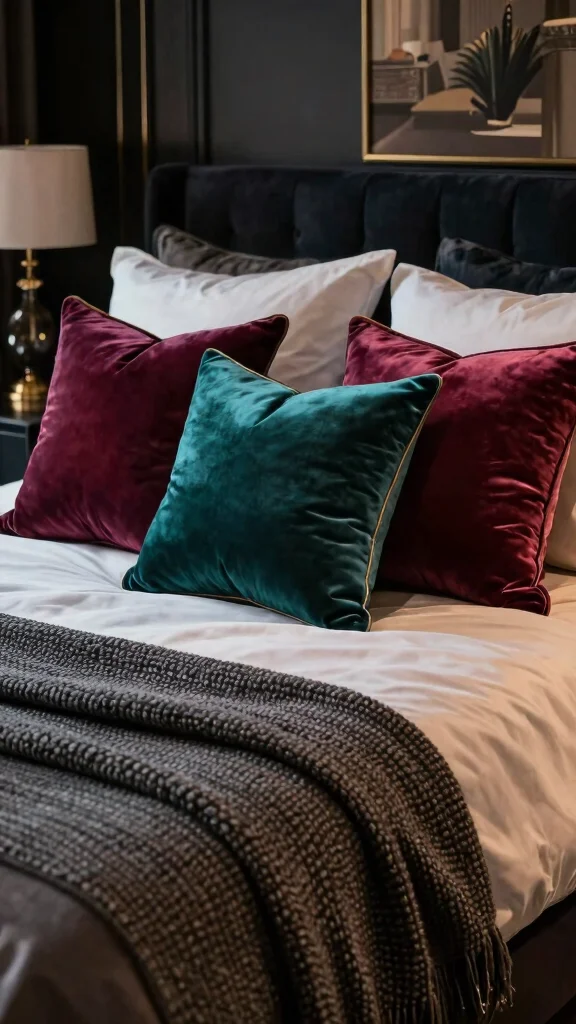 13 Bedroom Pillow Ideas for a Cozy Styled Sleep Space - 10. Plush Velvet Accent Pillows 1