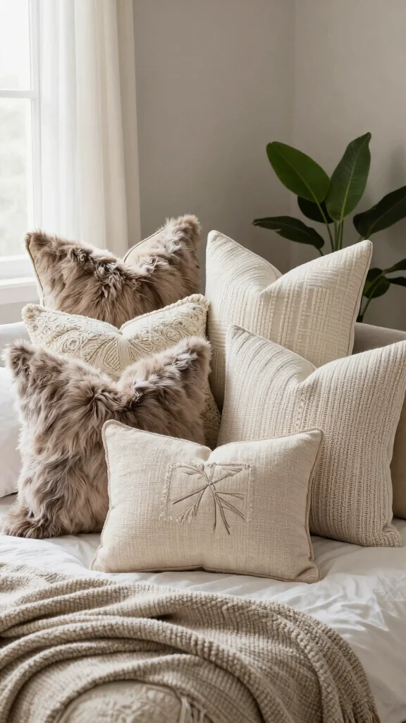 13 Bedroom Pillow Ideas for a Cozy Styled Sleep Space - 5. Textured Throw Pillows for Visual Appeal 1