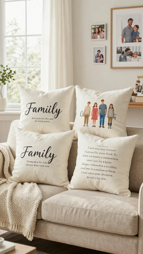13 Living Room Pillow Ideas for Color, Texture, and Personality - 13. Personalized Prints 1