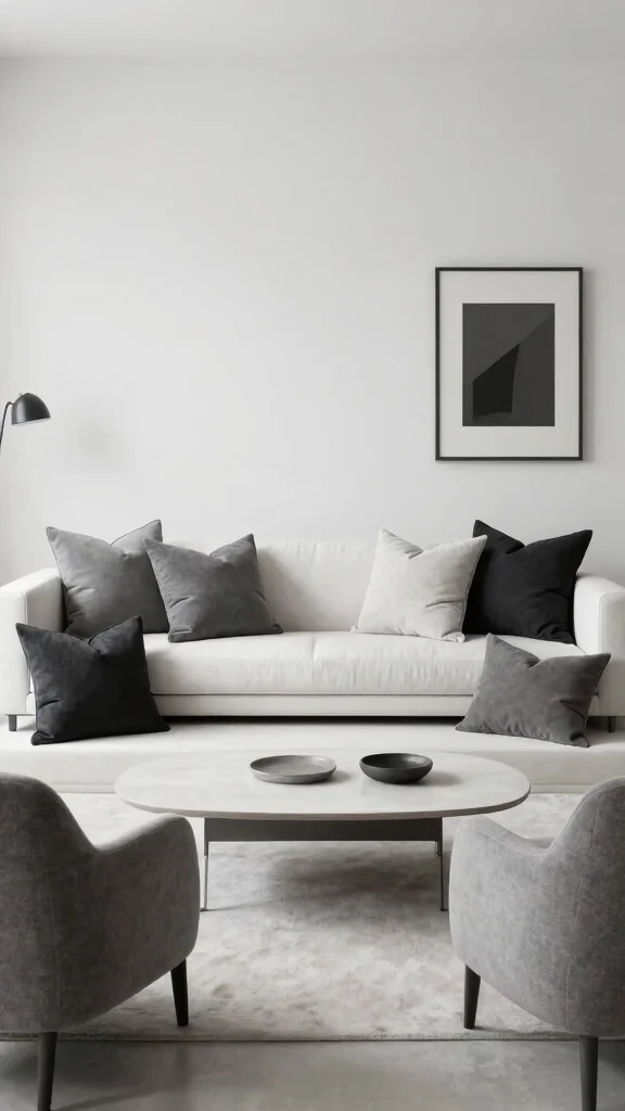 13 Living Room Pillow Ideas for Color, Texture, and Personality - 7. Minimalist Monochrome 1