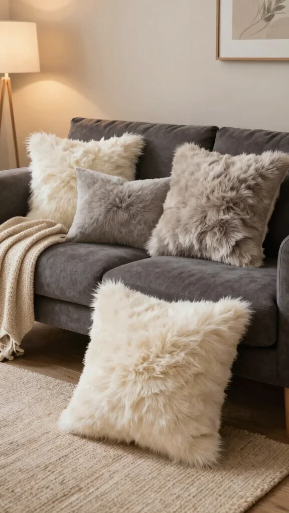 13 Living Room Pillow Ideas for Color, Texture, and Personality - 8. Eco-Friendly Faux Fur 1