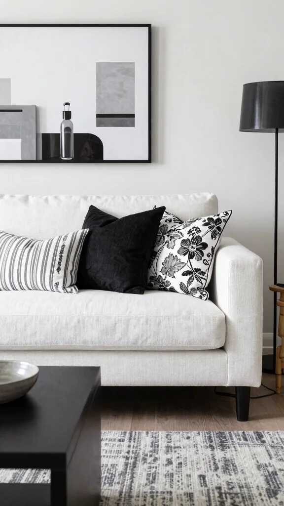 13 Patterned Pillow Ideas for a Bold Eye-Catching Couch or Bed Display - 10. Monochrome Elegance 1