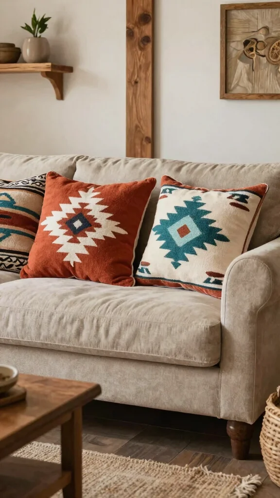 13 Patterned Pillow Ideas for a Bold Eye-Catching Couch or Bed Display - 12. Southwestern Influences 1