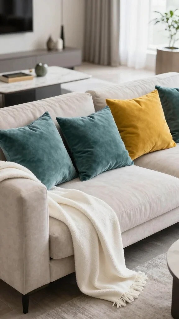 13 Pillow and Throw Combo Ideas for a Cozy Cohesive Living Space - 2. Pop of Color with Minimalist Design 1