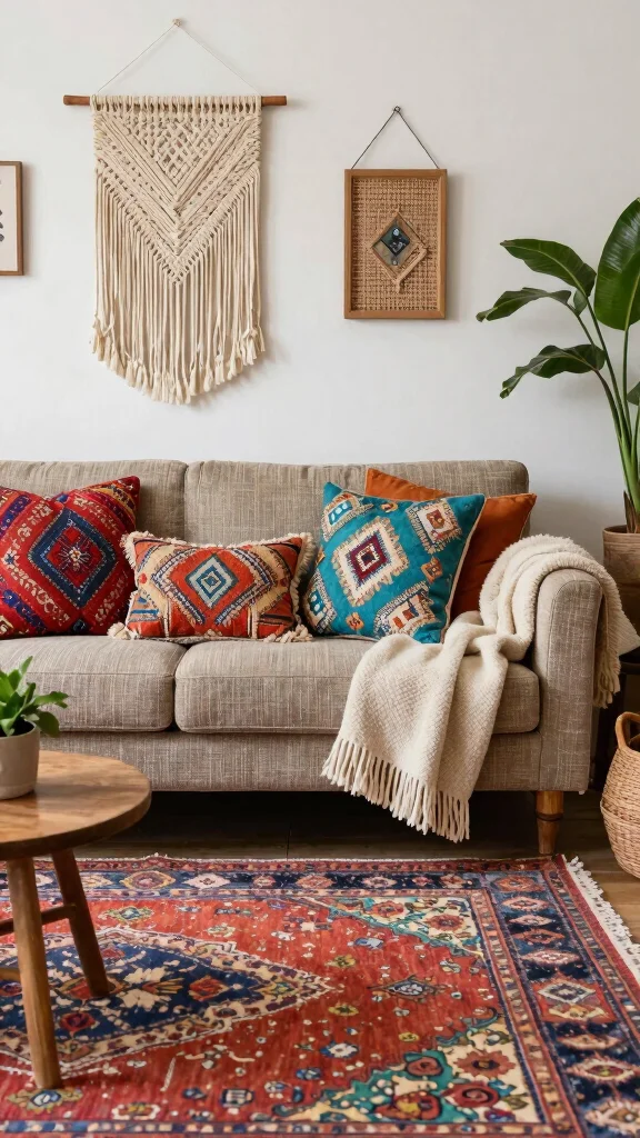 13 Pillow and Throw Combo Ideas for a Cozy Cohesive Living Space - 4. Bohemian Blend 1