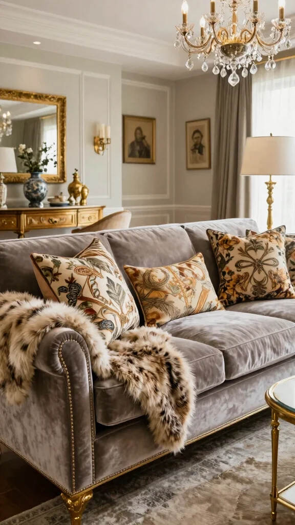 13 Pillow and Throw Combo Ideas for a Cozy Cohesive Living Space - 6. Vintage Glam 1