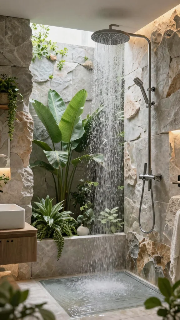 13 Rain Shower Head Ideas for a Spa-Like Rainfall Experience at Home - 11. Rainfall Shower Experience – Indoor Waterfalls 1