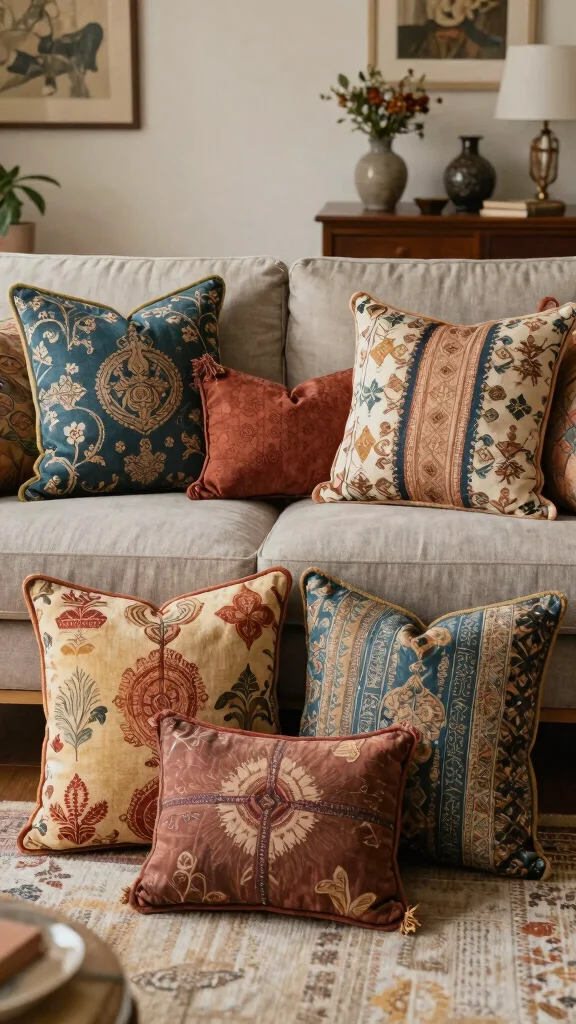 14 Couch Pillow Ideas for a Styled Comfortable Living Room - 14. Vintage Finds 1