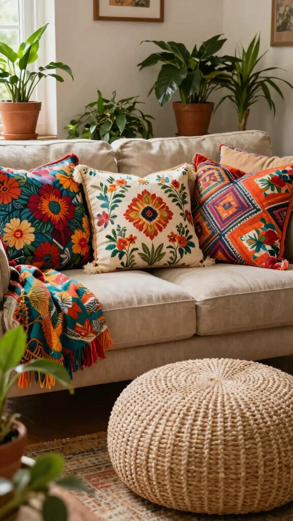 14 Decorative Pillow Ideas for Every Style Room and Color Palette - 2. Bohemian Style Pillows 1